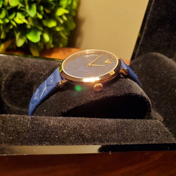Emporio Armani Modern Slim Rose Gold & Blue Watch